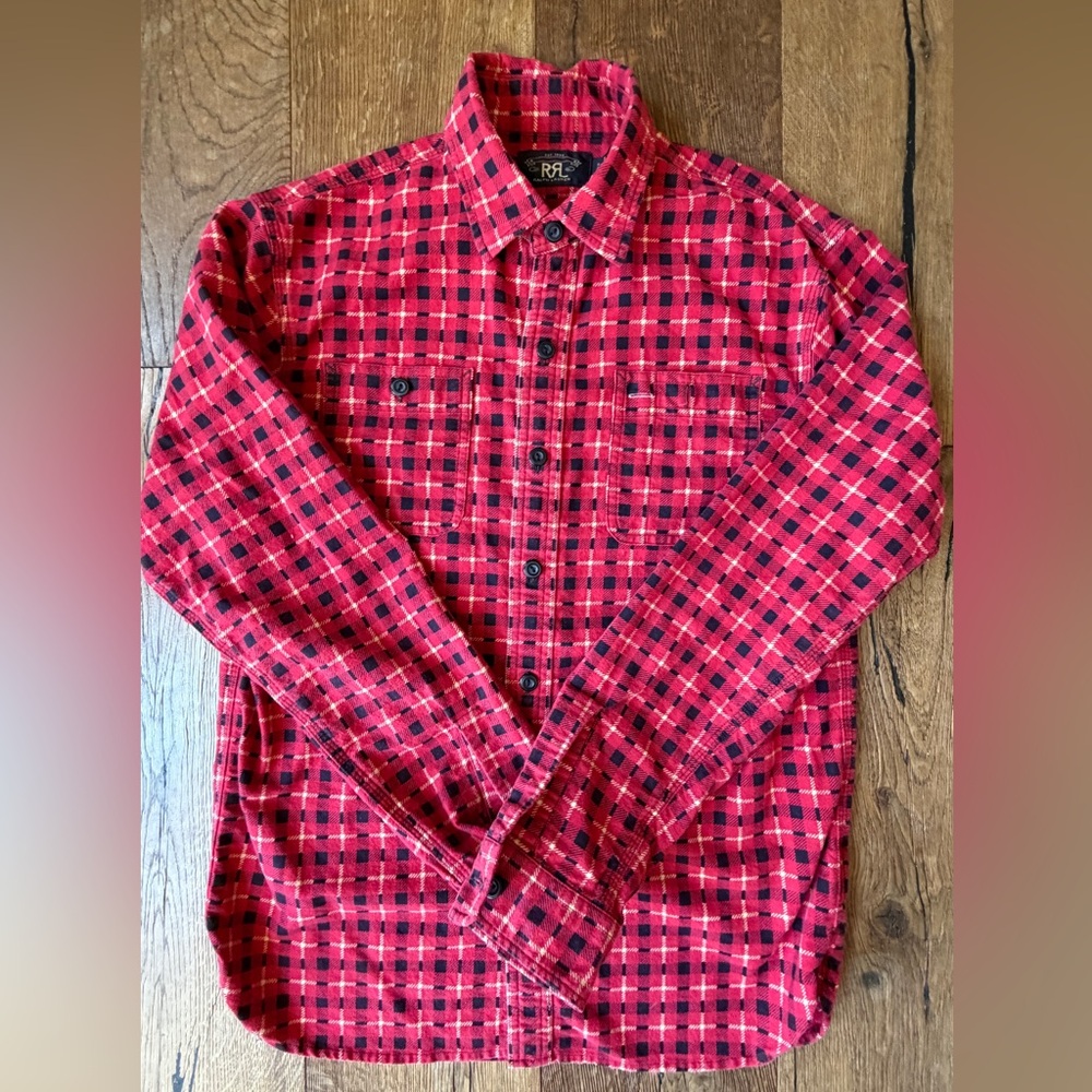 RRL Ralph Lauren Red Plaid Flannel Workshirt Size Small | Double RL